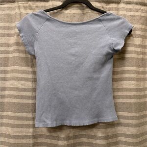 Aerie LIGHT BLUE Ribbed Cropped Tee with Open Back